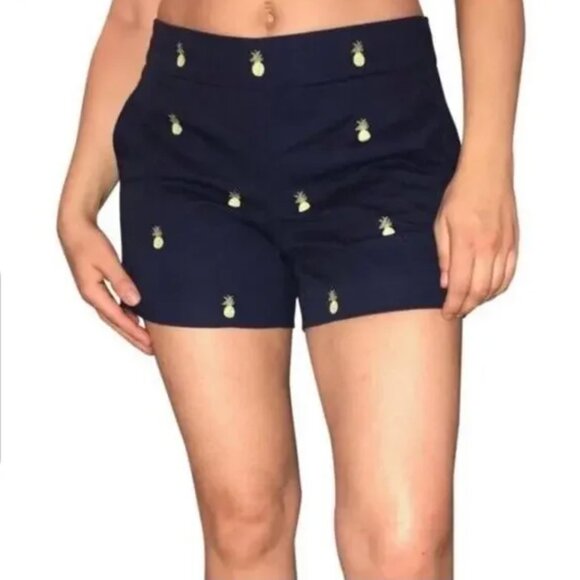 J. Crew Factory || Navy Khaki Pineapple Embroidered Print Shorts - Picture 1 of 5